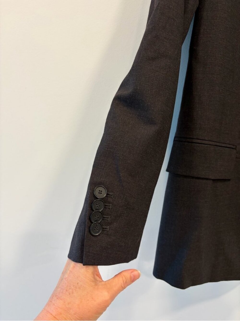 Ann Taylor Charcoal Gray Wool Blazer Jacket Size 8 Pink Trim Felt Collar